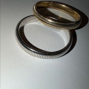 Vtg 2 Monet Gold & Silver-Tone Stretch Bangle Bracelets, Signed